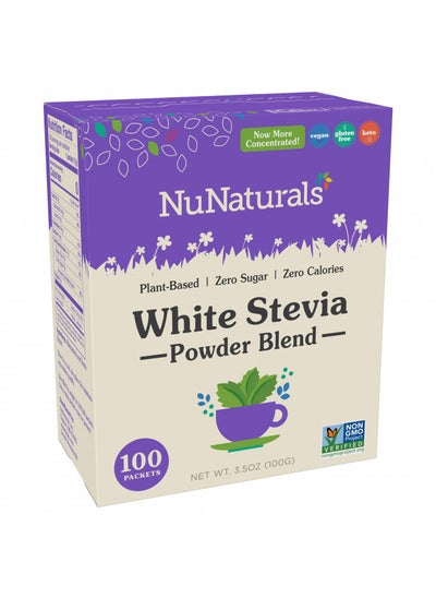 اشتري NuNaturals White Stevia Powder Packets, Single-Serve, Zero Calorie Sugar Substitute, 100 count في الامارات