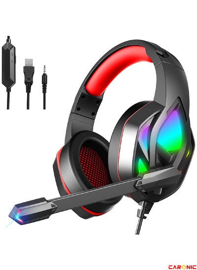 اشتري Gaming Headset For PC Xbox One Over Ear Headphones With Color Changing LED Light Gaming Headphones For PS4 PS5 Laptop Mac Stereo Mic Surround Sound 3.5mm Audio Jack Foam Ear Pads في الامارات