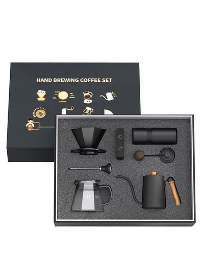 اشتري Pour Over Coffee Maker Set,Coffee Kettle,Bean Grinder,Filter Cup,Filter Paper,Cup,Thermometers all in 1 Gift Box Black في الامارات