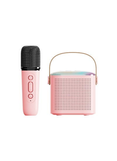 Buy Portable Bluetooth speaker home wireless Karaoke Speaker Microphone outdoor singing small family ktv Y1 pink-single microphone in UAE