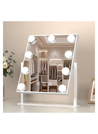 Buy COOLBABY Makeup Mirror with Lights Lighted Makeup Mirror with 9 Dimmable Bulbs and 3 Color Lighting Modes Smart Touch Control Plug in Light Up Mirror (White) in UAE