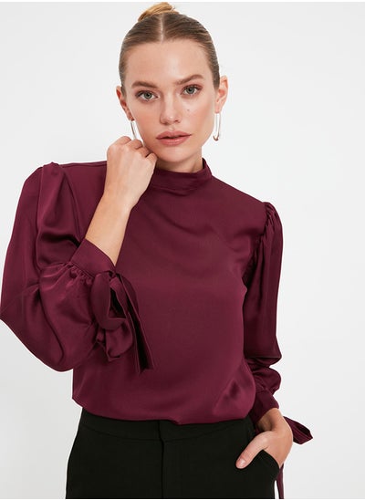 Buy Plum Tie Detailed Satin Woven Blouse TOFAW19FG0082 in Egypt