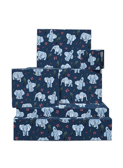 Buy Blue Wrapping Paper 6 Sheets Of Gift Wrap Baby Elephant For Birthday Baby Shower Baptism For Kids Girls Boys Comes With Stickers in UAE