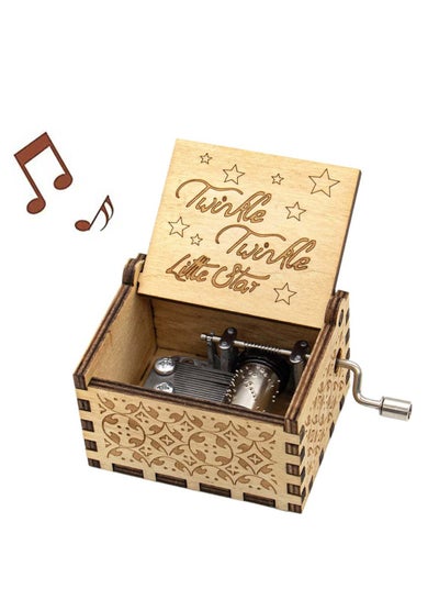 Buy Wooden Hand Crank Twinkle Little Stars Music Box Handmade Best Gift for Wedding Anniversary Birthday in Saudi Arabia