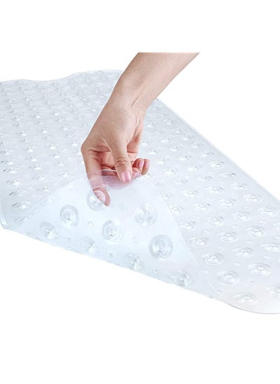 اشتري Bathtub Mats, Extra Long PVC Bath Tub Shower Mat Non Slip with Drain Holes and Suction Cups to Keep Floor Clean Bathroom Accessories, Machine Washable (Transparent white, 100x40cm) في السعودية