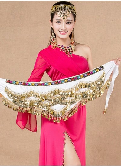 اشتري Coins Pendant Diamond Waist Chain Skirt Belly Dance Waist Wrap Belt Skirts Party Rave Costume White في الامارات