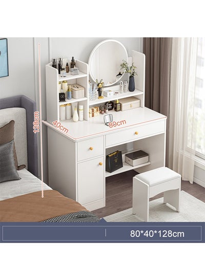 Buy Multifunctional Makeup Vanity Dressing Table with Drawers and Chair 80 CM in UAE