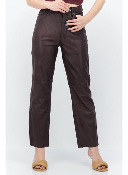 اشتري Women Regular Fit Solid Straight Leg Pants, Brown في الامارات