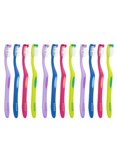 اشتري Shield Care Righto Toothbrush Elongated Neck (Family Care - Medium Bristles), 4 Colors - 12 Count (Pack of 1) في الامارات