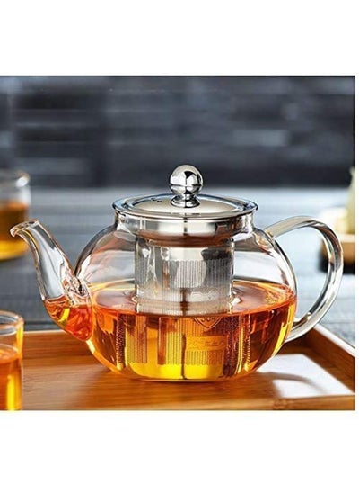 Buy Borosilicate Teapot With Heat Resistant Stainless Steel Infuser Tea Pot Clear/Silver 800ml in Saudi Arabia