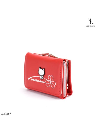 Buy LT-7 Leather wallet in the Kitty decoration - Red in Egypt