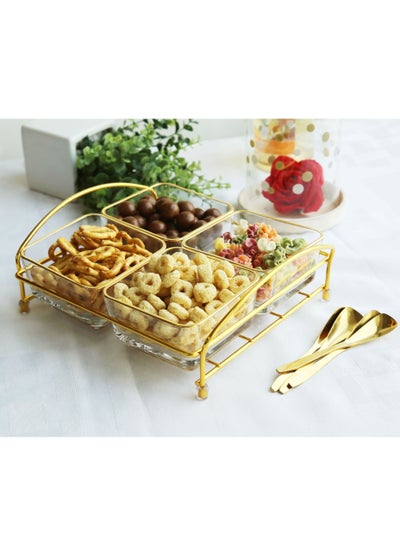 اشتري 9pcs Bowls Serving Set with Golden Stainless steel stand, Stand في الامارات