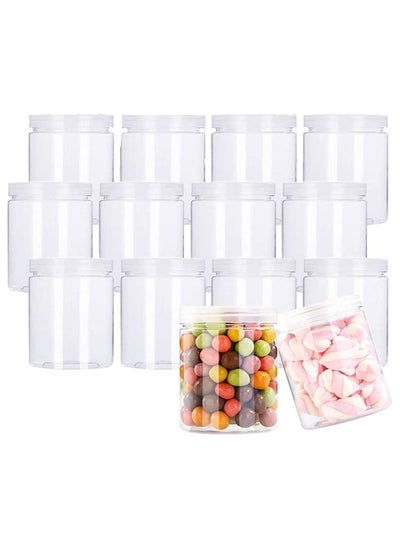 Buy VOIDROP Set of 12 Clear Plastic Jars with Clear Lids 1200ML Straight Storage Canisters for Food in UAE