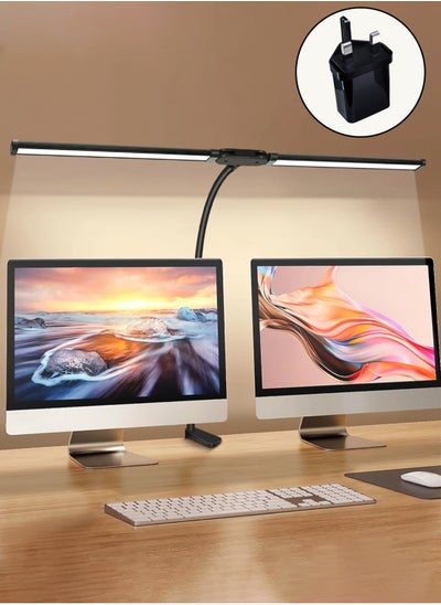 Buy Led Desk Lamp for Office Home, Bright Double Head Desk Light with Clamp, Architect Task Lamp 25 Lighting Modes Adjustable Flexible Gooseneck in UAE