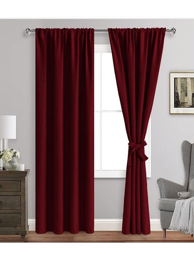 Buy 2-Piece Thermal Insulated Room Darkening Rod Pocket Blackout Curtains for Bedroom Wine Red 132x243cm in Saudi Arabia