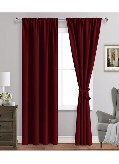 اشتري 2-Piece Thermal Insulated Room Darkening Rod Pocket Blackout Curtains for Bedroom Wine Red 132x243cm في السعودية