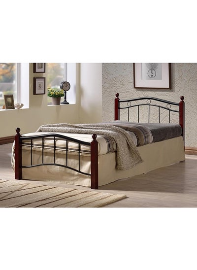 Buy Maf Wood And Steel Bed Maf-8882- Size 190X90 With Wooden Legs Cherry Brown in UAE