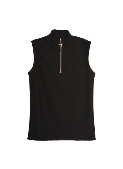 اشتري Sleeveless T-Shirt Vest Unisex Solid Summer Casual Korean Style Black في السعودية