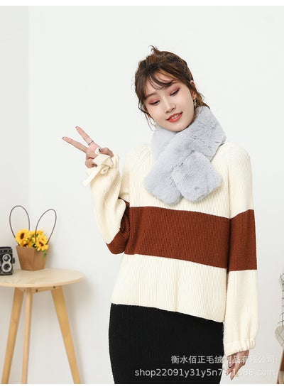 Buy Faux Fur Plush Rex Rabbit Fur Scarf Cute Student Scarf Winter Womens All-match Cross Scarf Double-sided Thickened WarmLight gray Light gray in UAE