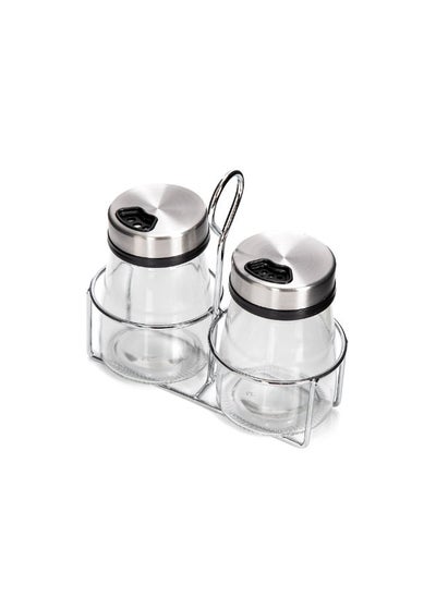 Buy 2Pcs Glass Salt & Pepper Set W/Stand in Saudi Arabia