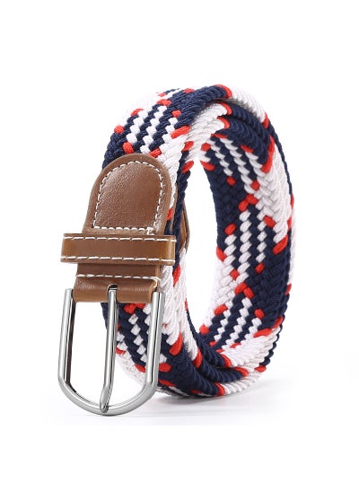 اشتري Unisex Elastic Woven Canvas Belt with Pin BuckleBlue Red White Blue Red White في السعودية