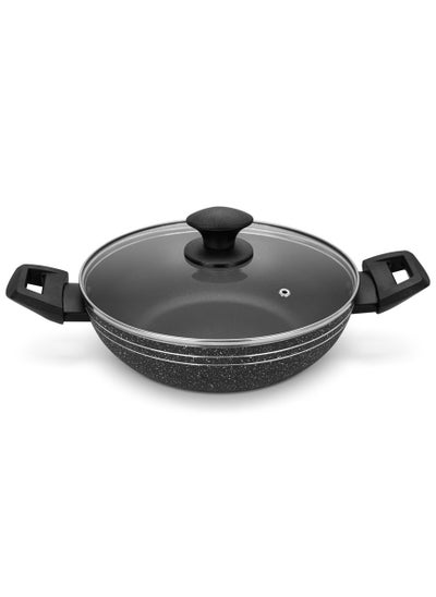 Buy Auroware Non Stick 24 cm Wok Pan with Lid and Nylon Solid Turner Pressed Aluminum Three Layer coating Long lasting in UAE