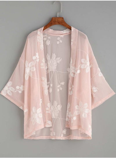 Buy Floral Embroidered Semi-Sheer Kimono in UAE