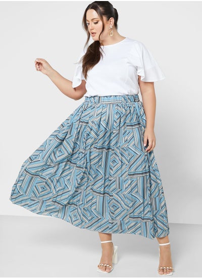 اشتري Geometric Print Pleated Skirt في الامارات