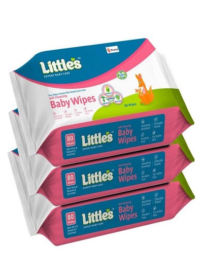 اشتري Little's Soft Cleansing Baby Wipes with Aloe Vera, Jojoba Oil and Vitamin E (80 wipes) pack of 3 في الامارات