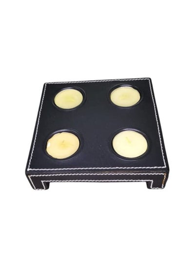 Buy Handmade Square 4 Candles Leather candle Holders, Leather base With Candles, candle can be changed after it ends without changing the leather base. in Egypt