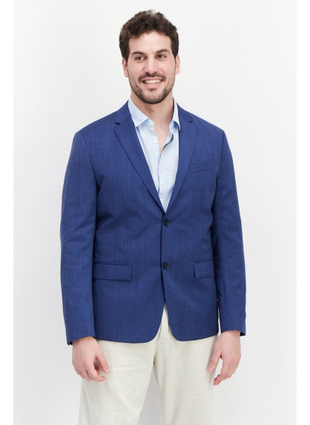 Buy Men Regular Fit Plaid Semi-Formal Blazer, Navy Blue in UAE