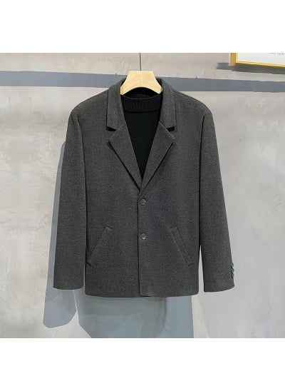 Buy Mens Wool Blazer Casual Trendy Loose Fit Suit Jacket Dark gray in Saudi Arabia