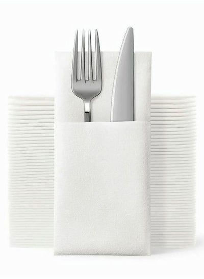 Buy Disposable Cloth Like Napkins, Built-in Flatware Pocket, Wedding Party Linen Feel White Napkin, Prefolded for Silverware,50 Count in Saudi Arabia