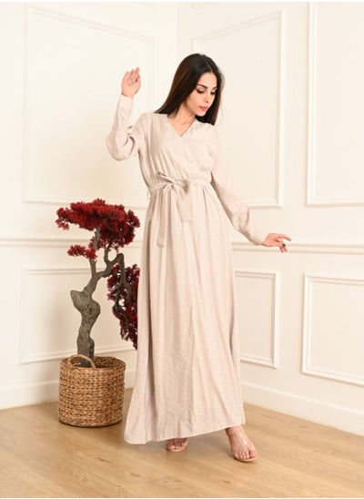 Buy Elegant Maxi  Jalabiya  with a tie at the waist and long sleeves in Saudi Arabia