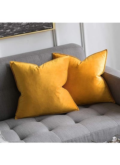 اشتري Decorative Two-Sided Washable Velvet Square Throw Pillow Covers Cushion Covers for Living Room Couch, Colourful Modern 18 x 18 Inches / 45 x 45 cm (Colour - Orange Yellow)(Set of 2 pieces) في الامارات