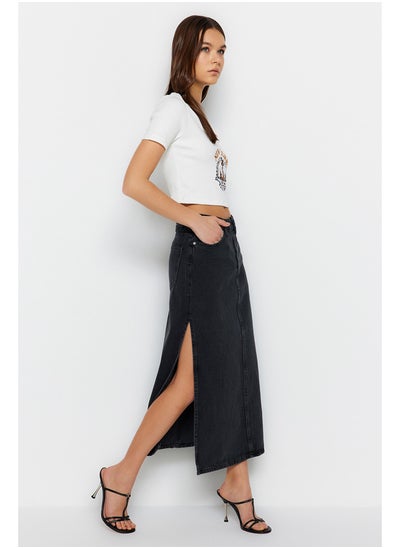 Buy Anthracite High Waist Maxi Denim Skirt With a Slit TWOSS23ET00109 in Egypt