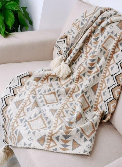 Buy 130*170cm Bohemian Shawl Blanket Oatmeal White Stylish Warm in UAE