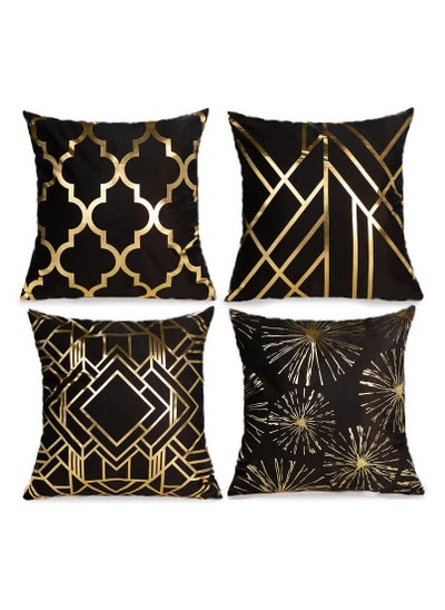 Buy 4-Piece Decorative Cushion Cover Pillow Cases Corduroy black/gold 45x45 Centimeter in UAE