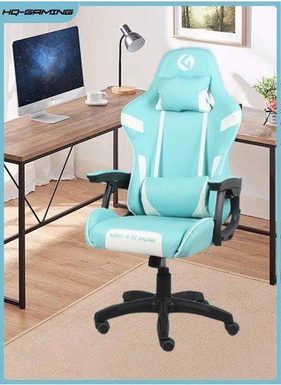 Buy Gaming Chair, Game Chair with Headrest, Ergonomic Home Office Computer Chair High Back Game Chair with Adjustable Headrest Swivel Armrest and Lumbar Support (Blue) in Saudi Arabia