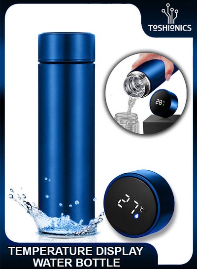 Buy Smart LCD Touch Screen Water Bottle With LED Temperature Display Vacuum Insulated Flask Travel Mug Hot Or Cold Car Portable Travel Sports Tea Infuser Coffee Thermoses Cup 500ml Blue in UAE