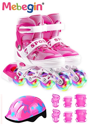 Buy Kids Roller Skates Set with Protective Gear and Helmet, Fashion Durable Roller Boots with Wear-resistant Flash Wheels, Comfortable Interior, 4 Sizes Adjustable, for Girls and Youth Beginner, Perfect Gift for Kids in UAE