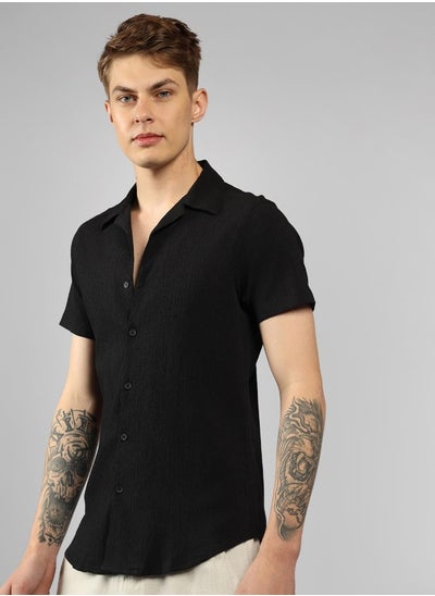 Buy Relaxed Fit Black Popcorn Shirt Shirt Collar in UAE