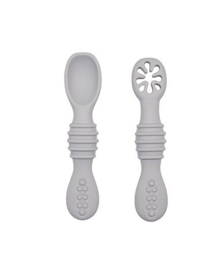 Buy BabiesBasic Soft Tip BPA Free Silicone First Stage Training Spoon with Masher- Grey in UAE