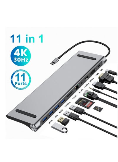 اشتري USB Type-C 11-in-1 Dock, C Hub for Macbook Pro, Macbook Docking Station USB C, Aluminum C Hub with Gigabit Ethernet, HDMI, VGA, Audio Mic Port, SD/TF Card Reader في الامارات