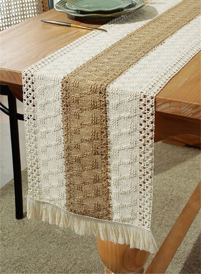 Buy Cotton Linen Runner Splicing Weave Tassel The Tablecloth 160 x 30 cm in UAE