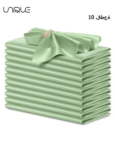 Buy 10 Pcs Satin Napkins, Square Table Napkins, 17x17" Soft Dinner Napkins Elegant Silk Napkins for Dinner Wedding Parties, Soft Smooth Fabric Washable Napkins for Parties, Weddings and Dinners-Sage Green in Saudi Arabia