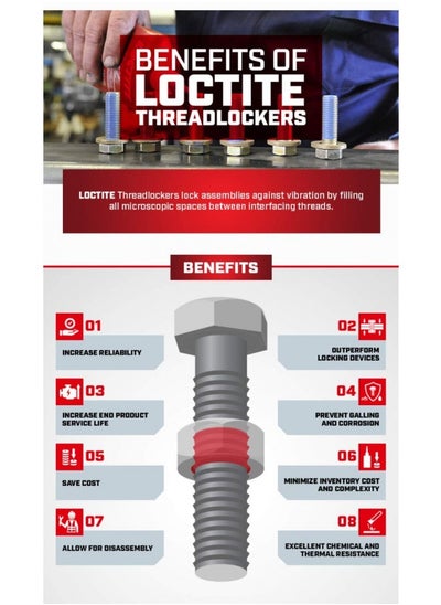 اشتري Loctite 262 Threadlocker For Automotive: High-Strength, Oil Tolerant, High-Temp, Anaerobic, Permanent, Works On All Metals | Red, 6 Ml Tube (Pn: 37420 - 487231) في الامارات