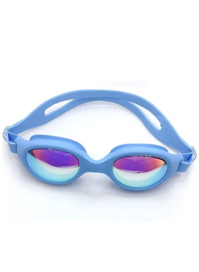 Buy S5610 Anti-Fog Silicone Swim Goggles Mirrored Lenses With Box & Ear Plugs, Light Blue in Egypt