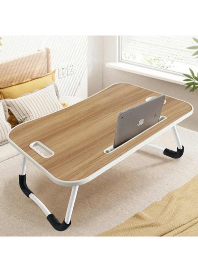 Buy Portable Folding Laptop Table With iPad And Cup Holder 60x40x28cm Brown in Saudi Arabia