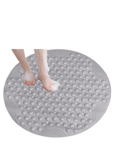 Buy Bath Tub Shower Mats PVC Round Shape Shower Mat with Drain Holes Suction Cups for Bathroom Bathtub Mats Grey Bathtub Mat with Antislip Suction Cups and Drain Holes for Feet Massage in UAE